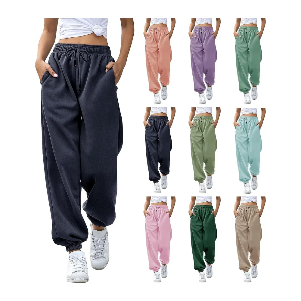 Pantalon Jogging Baggy Taille Haute Élastique Sport Détente — Gris Anthracite