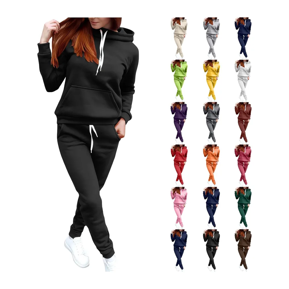 Ensemble Jogging Survêtements Couleur Unie avec Poches — Le Noir