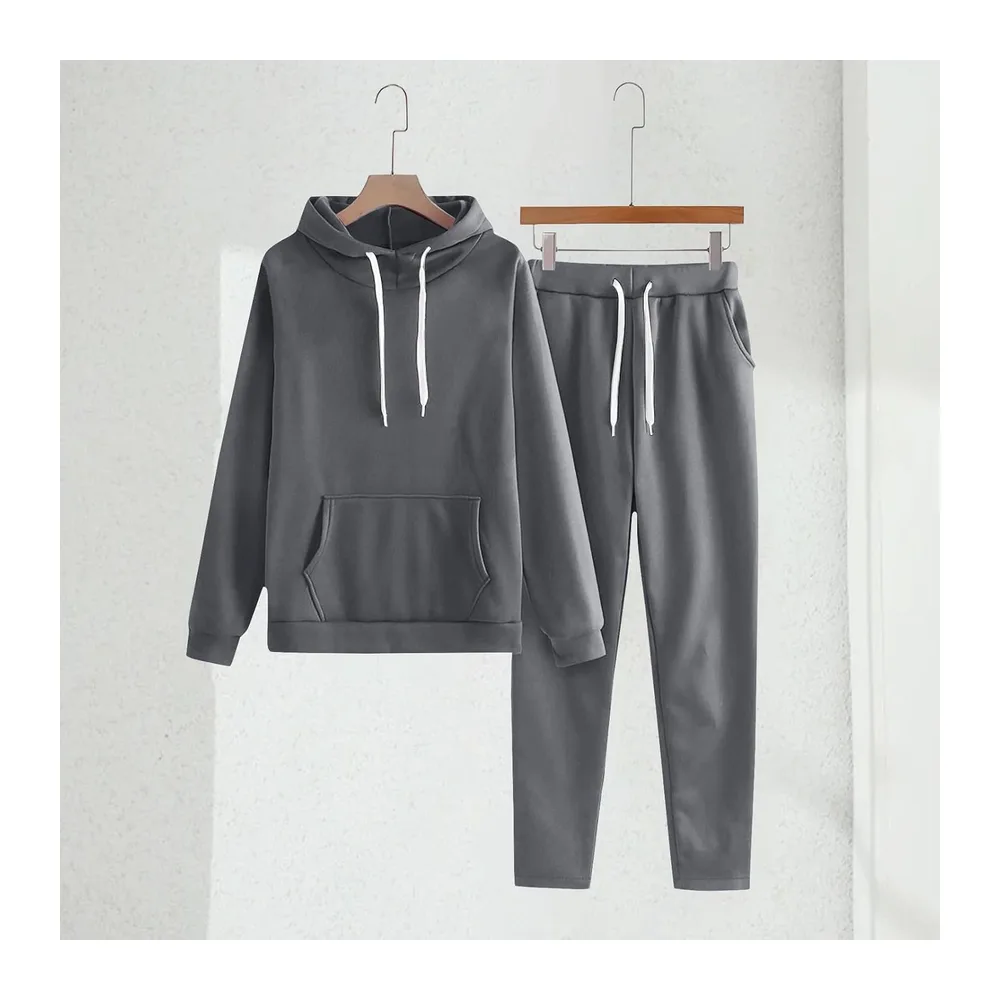 Ensemble Jogging Survêtements Couleur Unie avec Poches — Gris Foncé