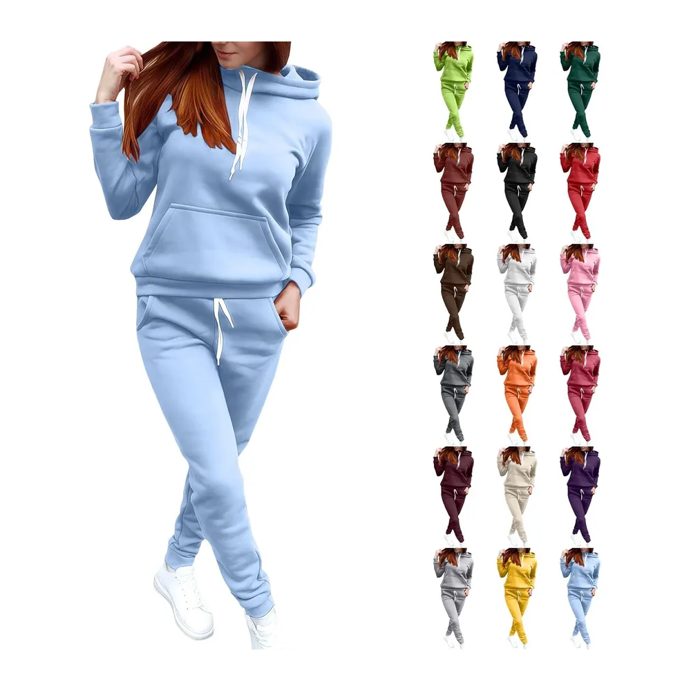 Ensemble Jogging Survêtements Couleur Unie avec Poches — Bleu Ciel