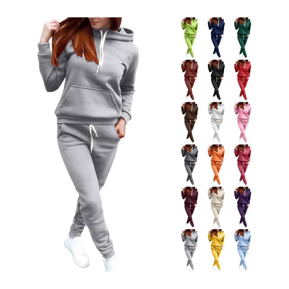 Ensemble Jogging Survêtements Couleur Unie avec Poches — Gris