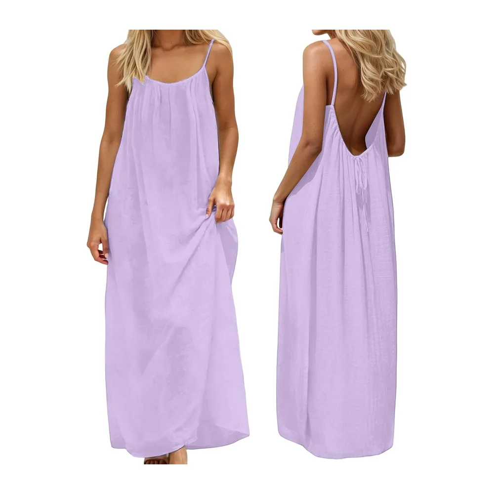 Robe Caraco Dos Nu d'été 2026 sans Manches, Longue Robe d'été — 01 Light Purple