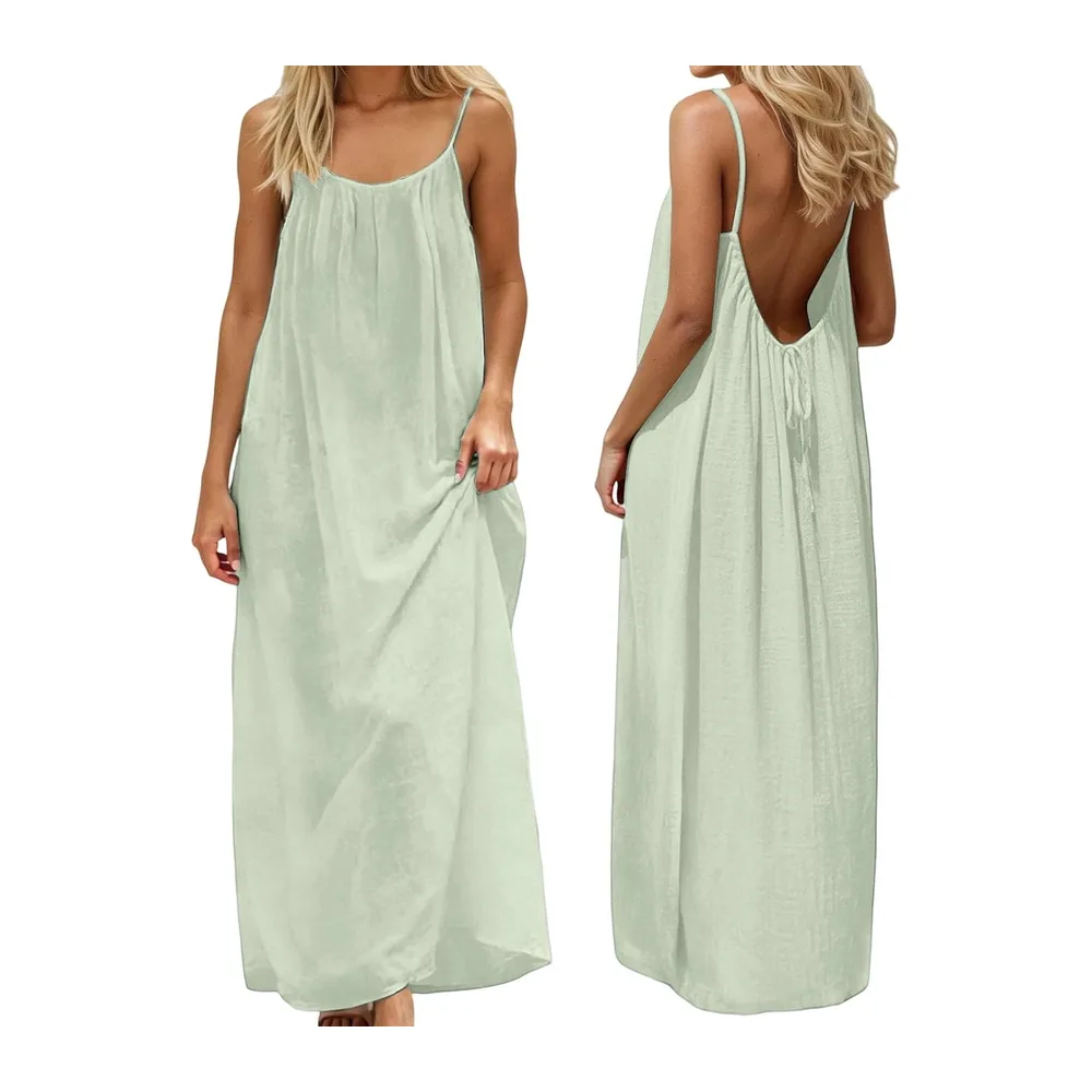 Robe Caraco Dos Nu d'été 2026 sans Manches, Longue Robe d'été — 01 Light Green