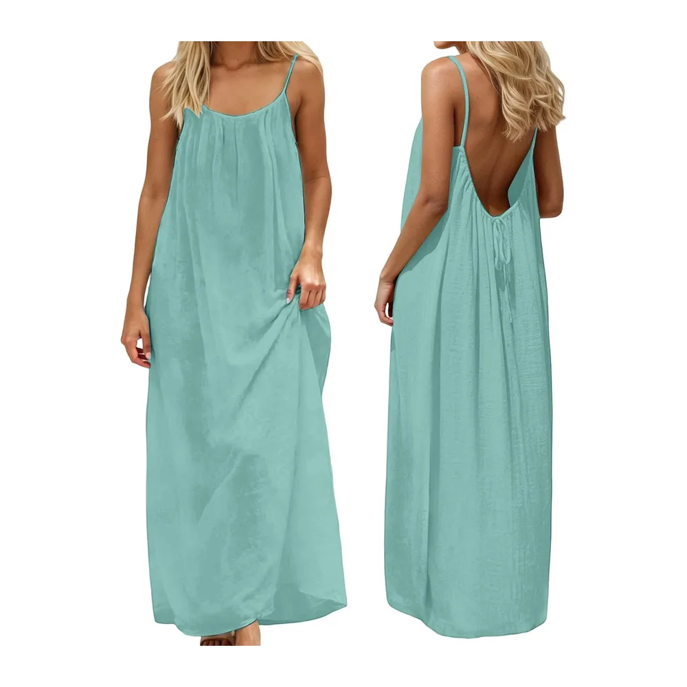 Robe Caraco Dos Nu d'été 2026 sans Manches, Longue Robe d'été — 01 Mint Green