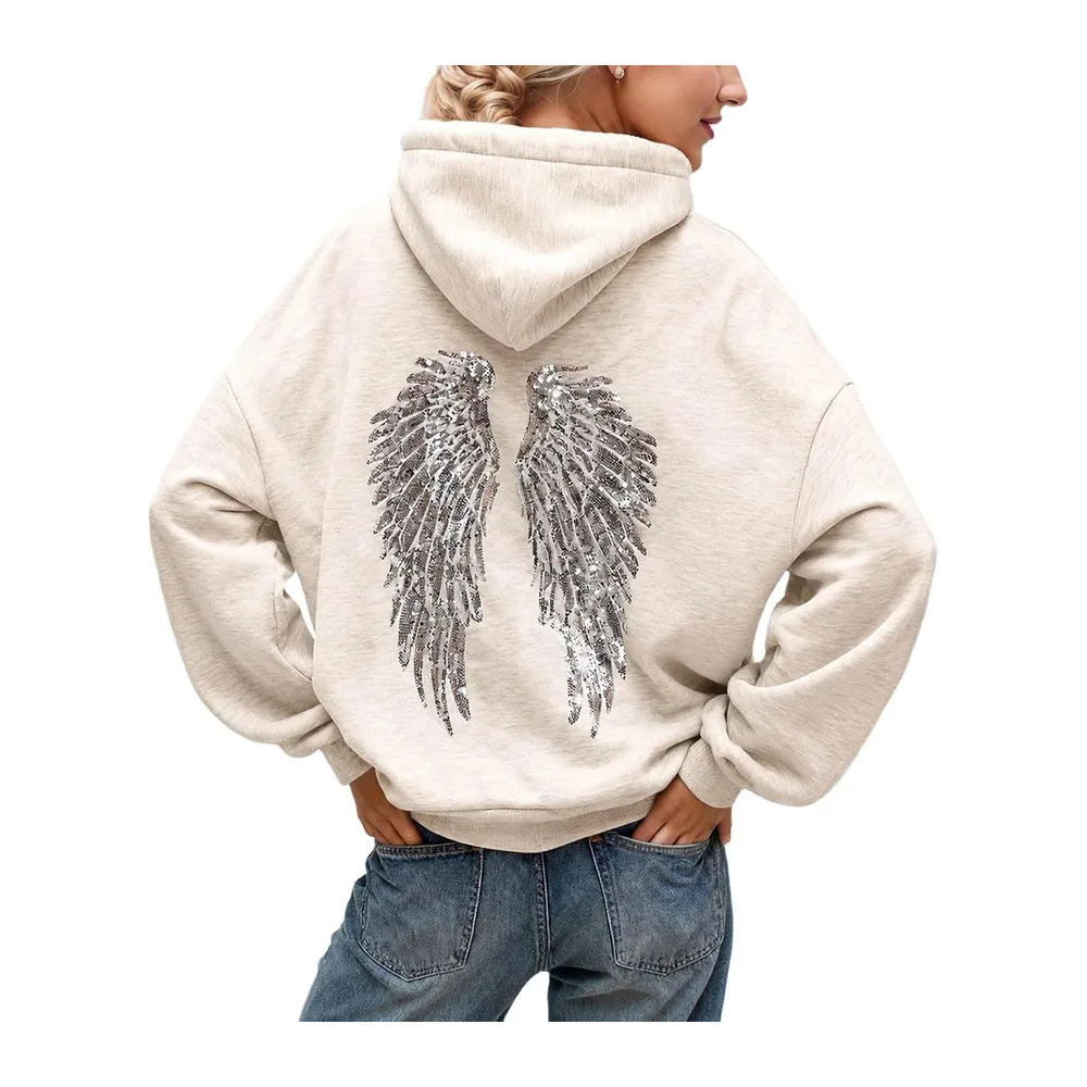 Pull Ange Sweat a Capuche avec Ailes d'ange en Strass et Poches — F02 Jaune Clair