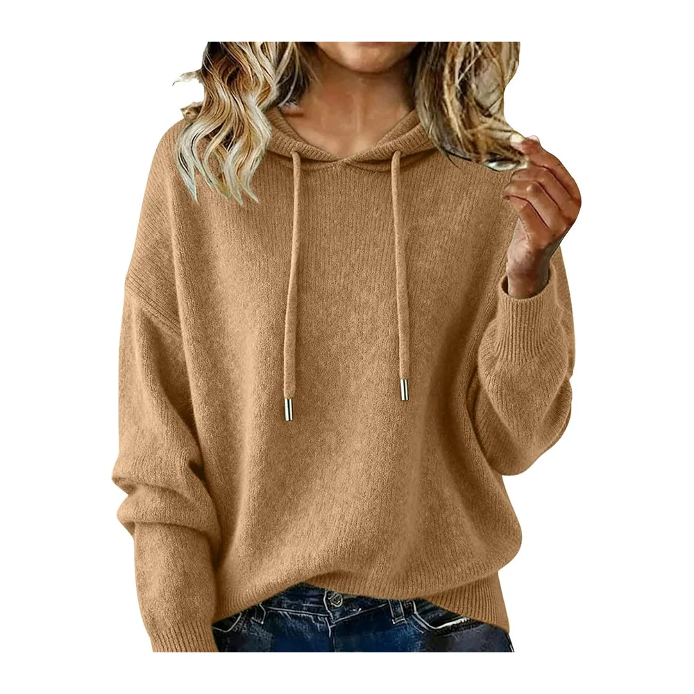 Pull Tricoté Automne Manche Longue Couleur Uni Chic et Elegant Hoodie — Kaki